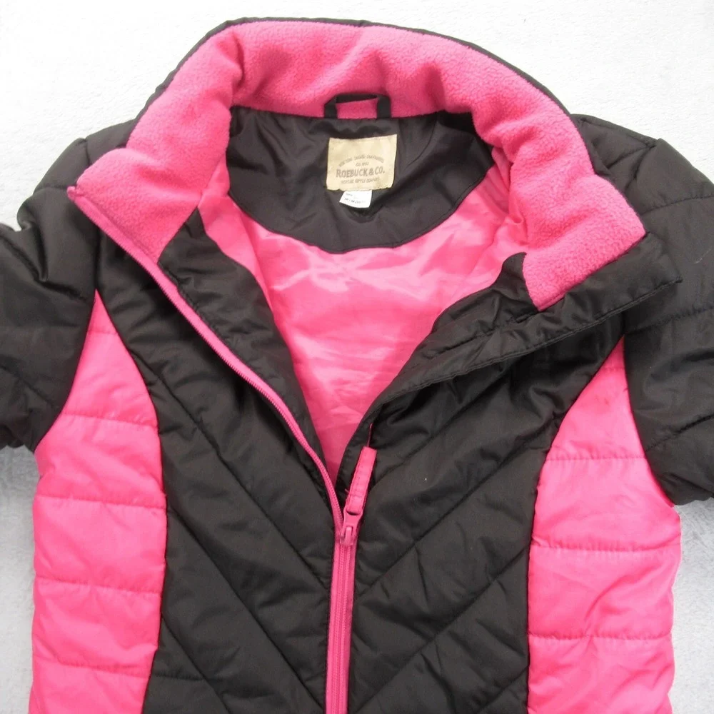 Roebuck & Co Jacket Youth Medium 10/12 Pink Colorblock Full Zip Insulated Winter
